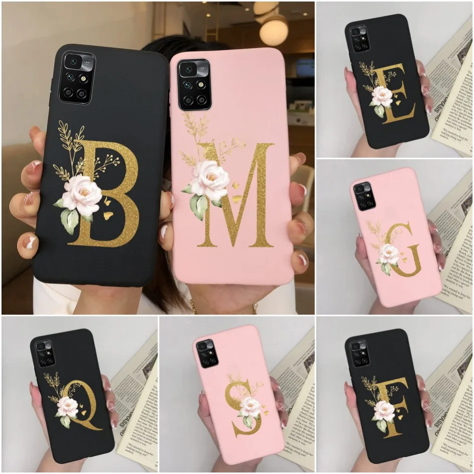 For Xiaomi Redmi 10 Phone Case Fashion Luxury Matte Letters Flower Soft Silicone Cases Cover For Redmi10 Fundas 21061119AG 6.5