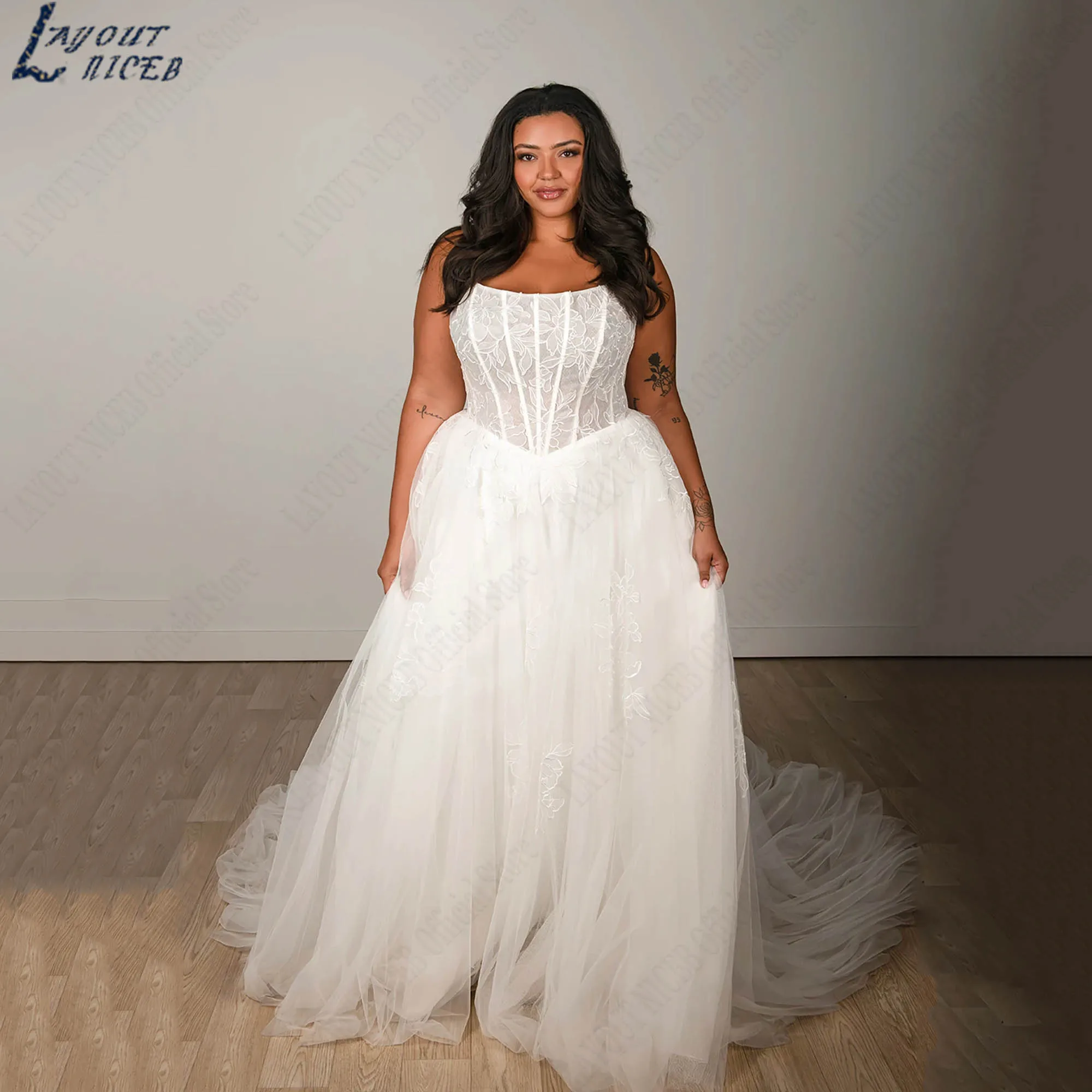 

Romantic Lace Ballgown Plus Size Wedding Dress A-Line Spaghetti Straps Bride Gown Elegant Sleeveless vestido de novia Customized