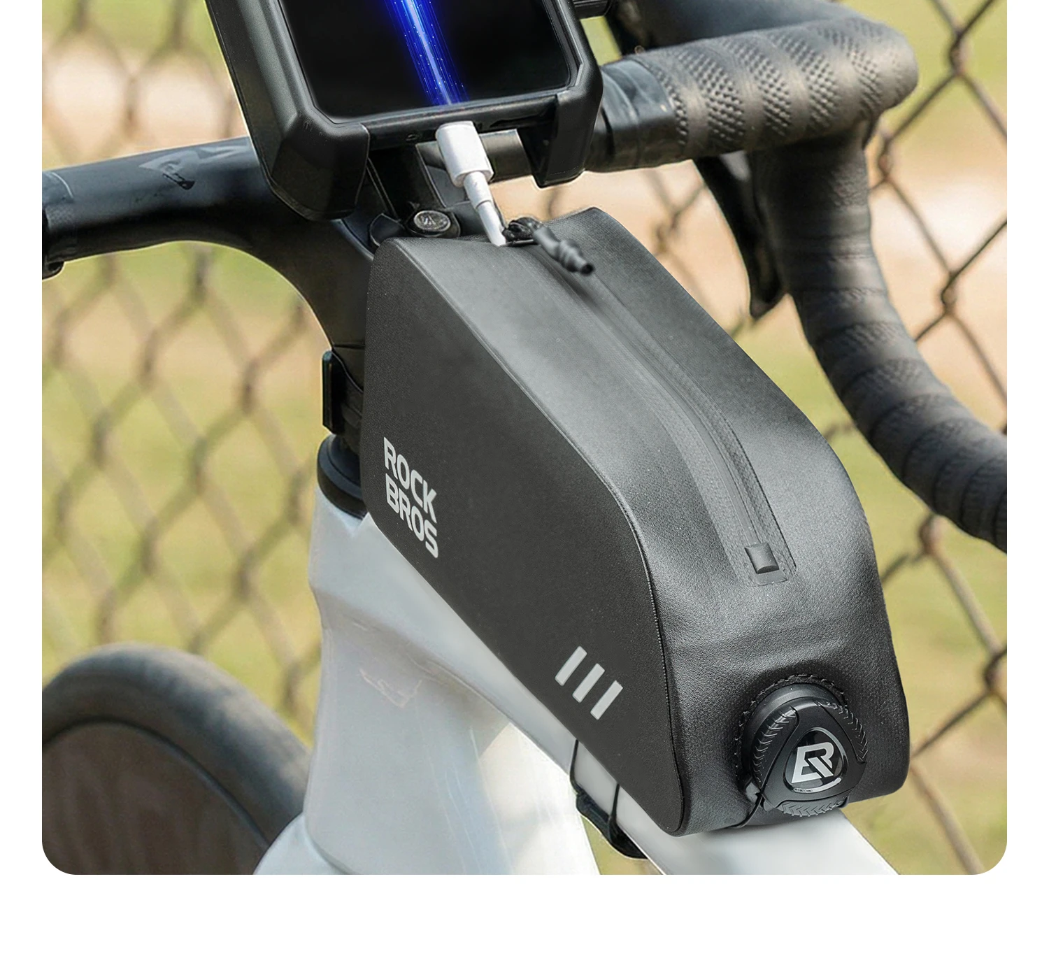ROCKBROS Vollständig Wasserdichte Oberrohr-Tasche 0,9L Fassungsvermögen MTB Rennrad-Rahmentasche Versiegelte Reißverschluss-Rahmentasche mit Stabilem Befestigungszubehör – Detail 17