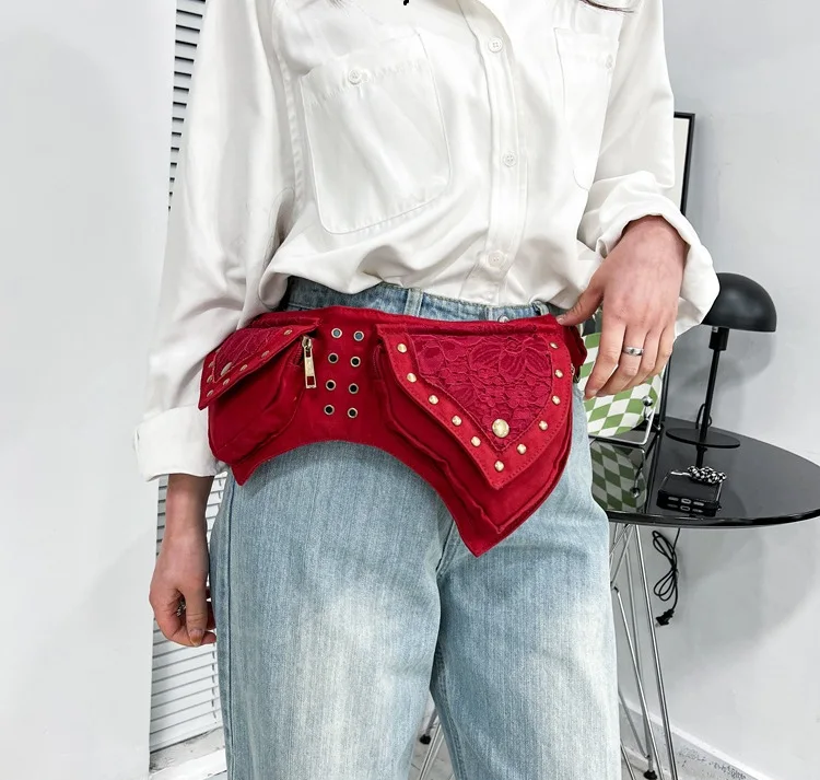 Medieval Punk Waist Bag Steampunk Pu Leather Motorcycle Style Hip Belt Bag Retro Outdoor Sports view 4