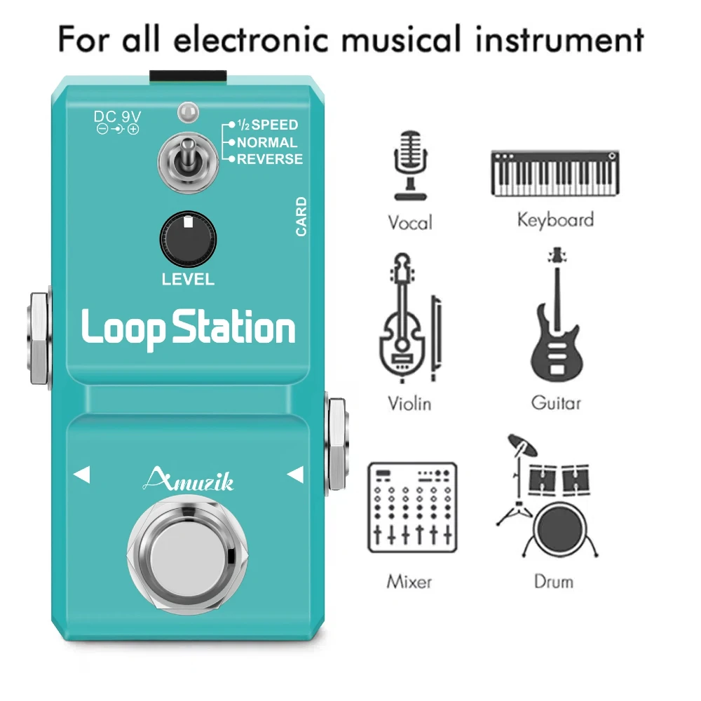 Amuzik Guitar Bass Keyboard Rhythm Looper Pedal Effect Loop Station Unlimited Overdubs 10 Minutes Recording Free 1GB SD Card