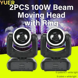 2PCS YUER LED 100W Beam DMX Moving Head Light with Iris 15 Patterns 18 Prism Rainbow Effect Stage Light DJ Party Bar Disco Club