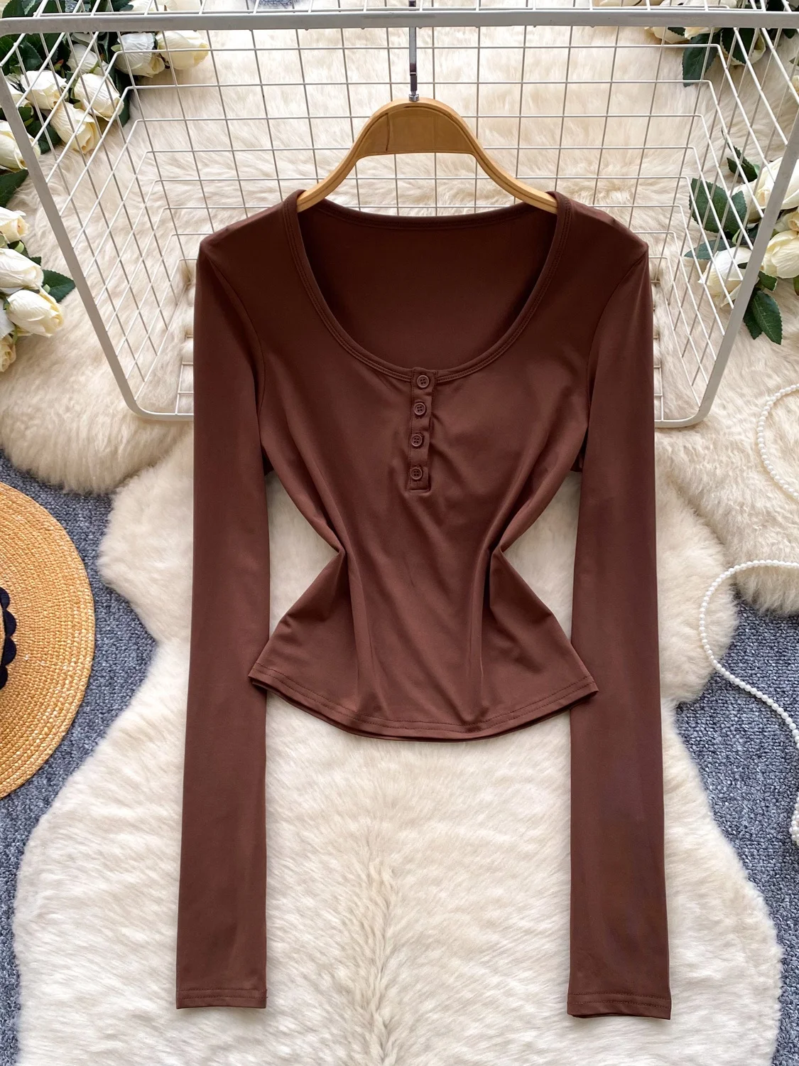 Slim Fit Long Sleeve V-Neck T-Shirt Women's Summer Commute Style Basic Shirt Top Polyester Fiber Casual Wear for Date