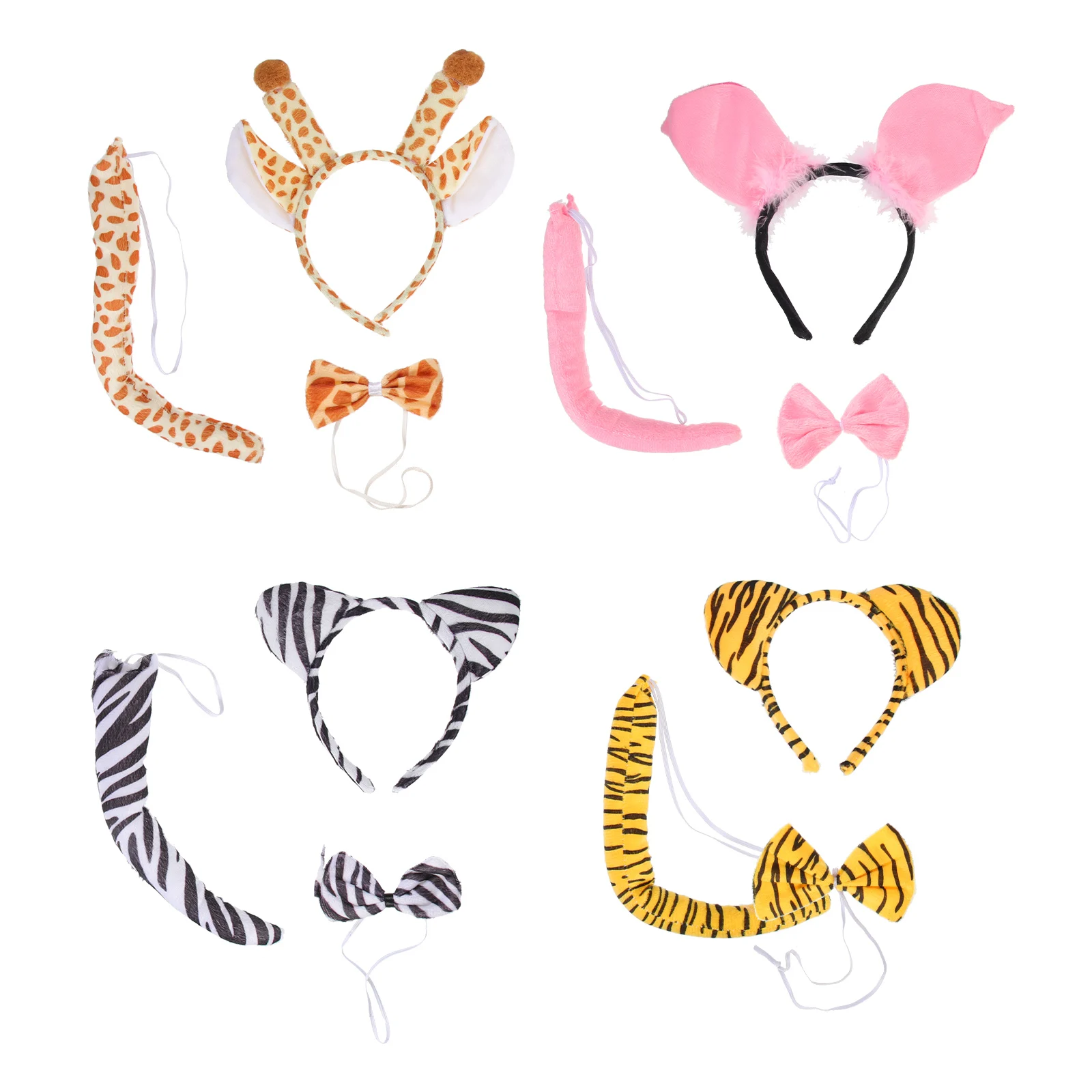 

4 Sets Headb Ears Tail Costume Accessories Halloween Headdress Bow Tie Set Animal Ear Headb Kids Festival Party Hairb