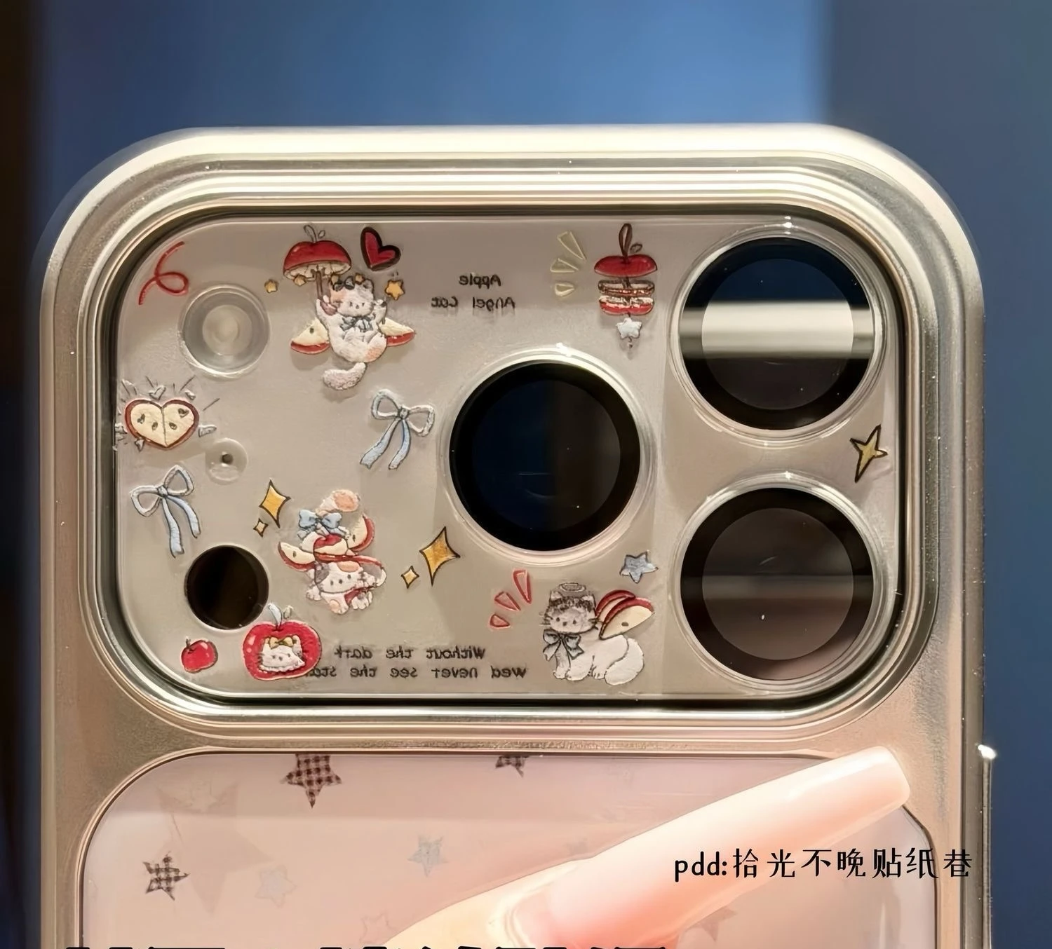 

3 шт. для iPhone 17, наклейка на объектив Apple Cat с тиснением для ногтей, 3D CCD для зеленого яблока, красного яблока, сделай сам