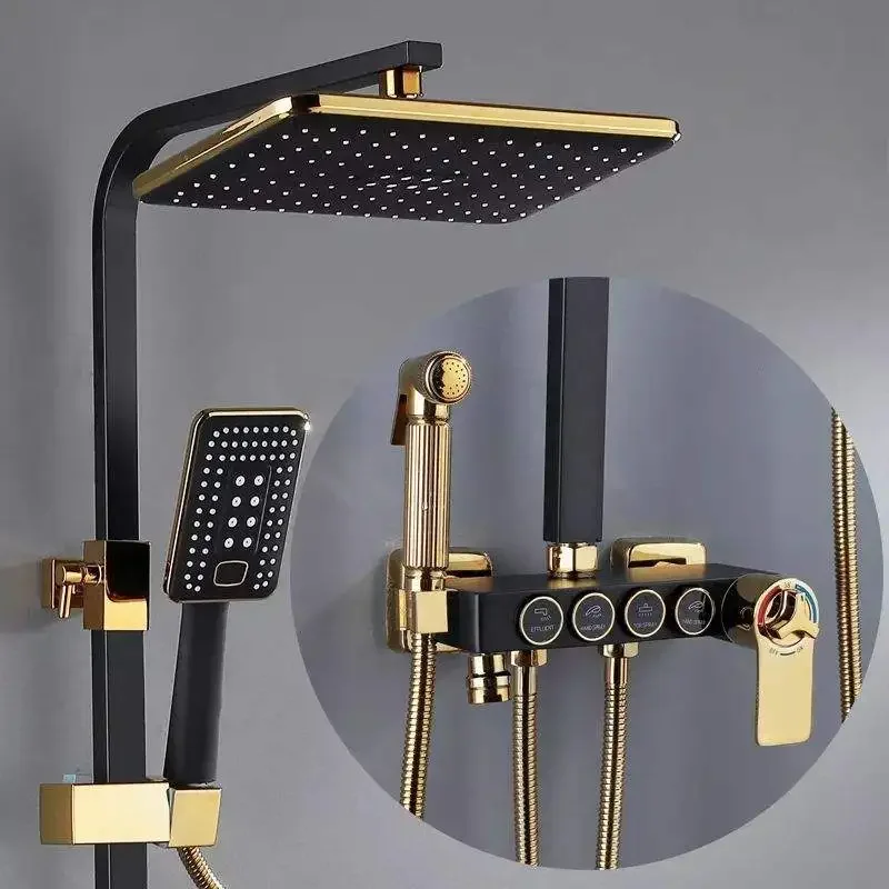 Square Bathroom Shower System Senducs Black Gold Bathtub Mixer Faucet Hot Cold Bathroom Tap Thermostatic Shower Set