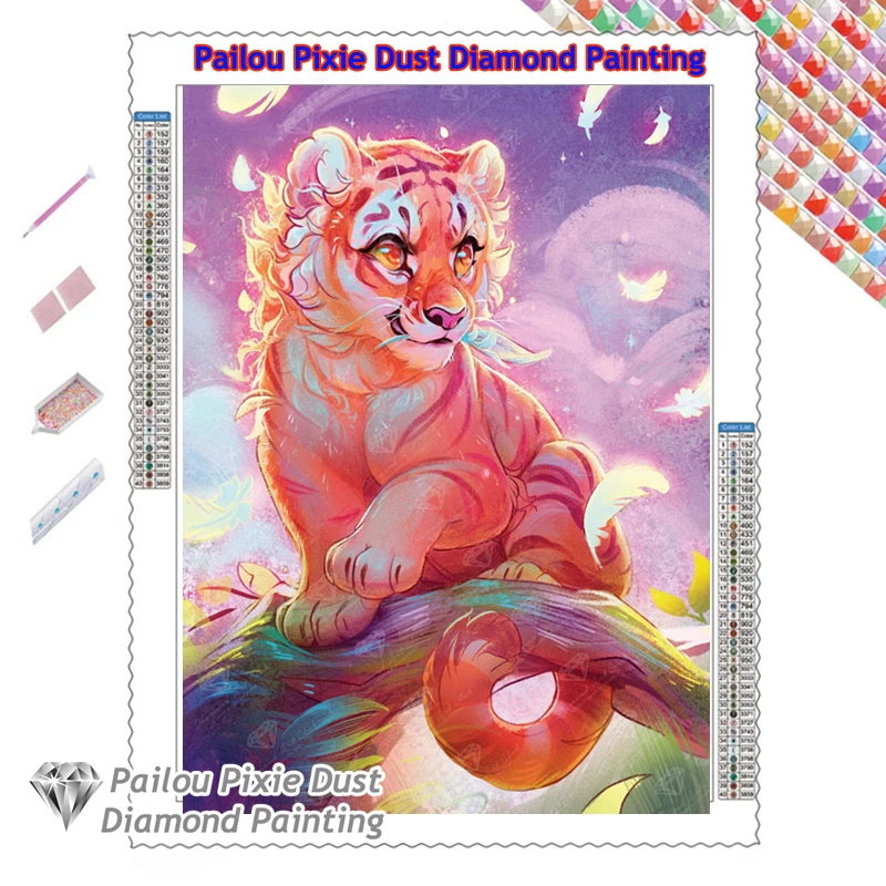 

Cute Pink Tiger Cat AB Diamond Painting Twilight Baby Tiger Animal Art Cross Stitch Embroidery Handwork Home Decor Gift