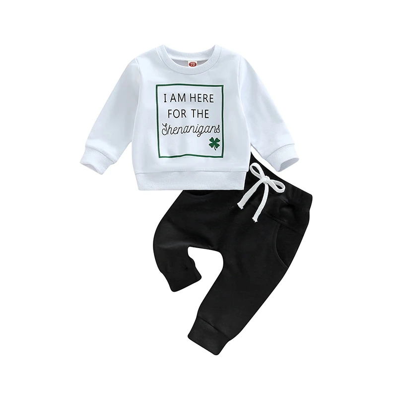 

Baby Boy St Patrick s Day Clothes Mama s Lucky Charm Long Sleeve Clover Sweatshirt and Pants Set Toddler Outfit