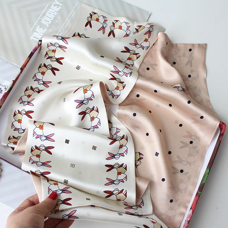 

Шарф из соевого шелка, милый маленький кролик, универсальный двусторонний шелковый шарф, узкий галстук, развевающаяся лента