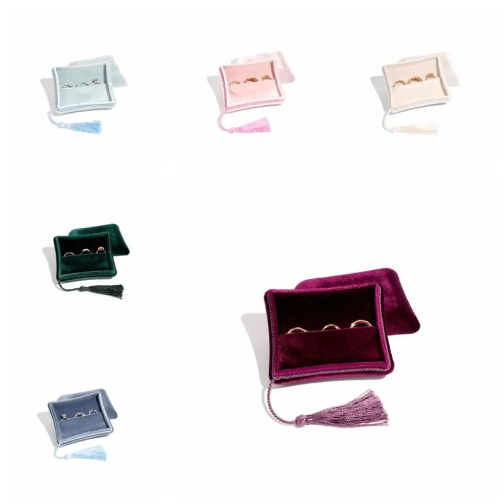 Bolsa de embalagem de joias com borlas, pulseira, brincos, anéis, colar, suporte de joias de veludo, organizador de grande capacidade, caixa de joias quadrada