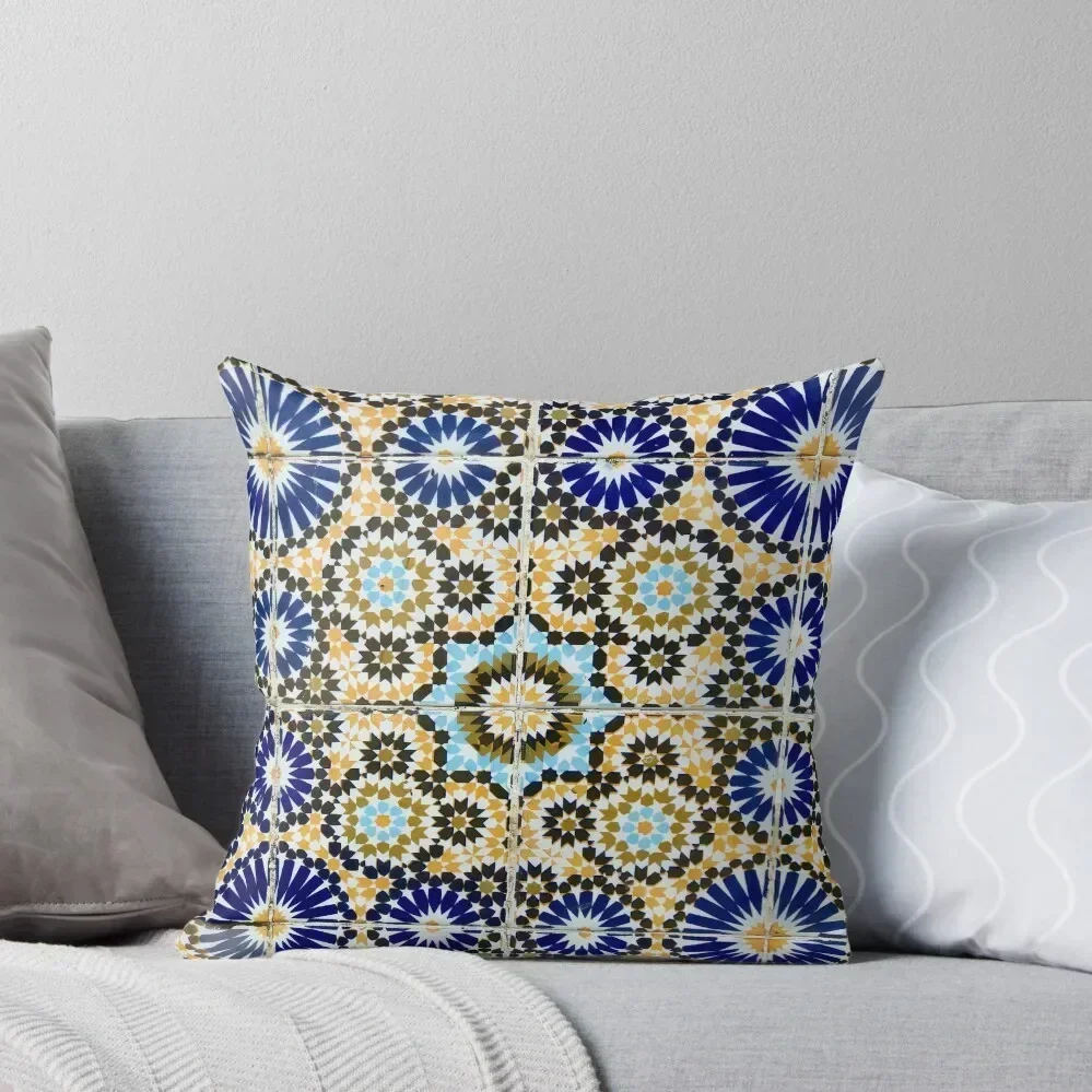

Moroccan Tile Work - Blue and Gold Throw Pillow Couch Cushions Elastic Cover For Sofa Pillowcase Cushion pillow
