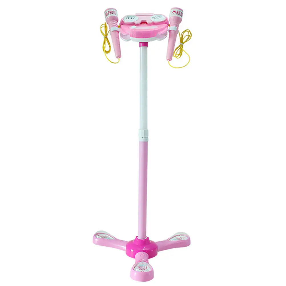 Early Education Music Singing Microphone Pink Double Electronic Microphone Play for Boys Girls Mp3 Function Lights Amplification