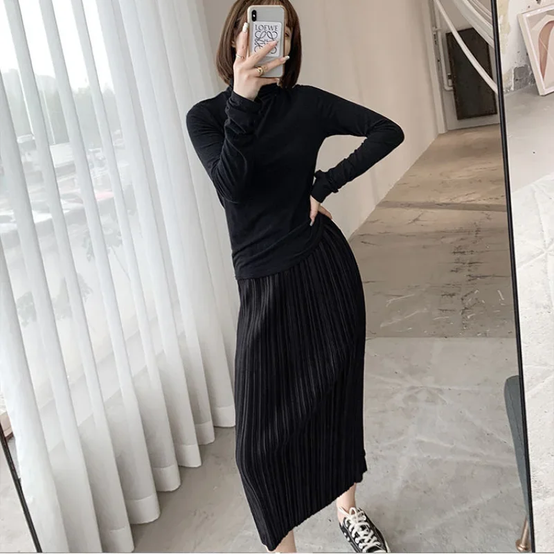 

Skirts Women Candy Colors Stylish Elastic High Waist Pleated Side-slit Summer Tender Saia Feminina Ulzzang Loose All-match Ins