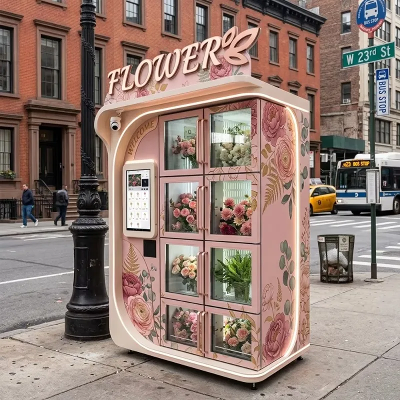 Smart Refrigerated Flower Vending Machine Compressor Cooling 8 Bouquets Capacity Multi-Payment Cloud-Based Management