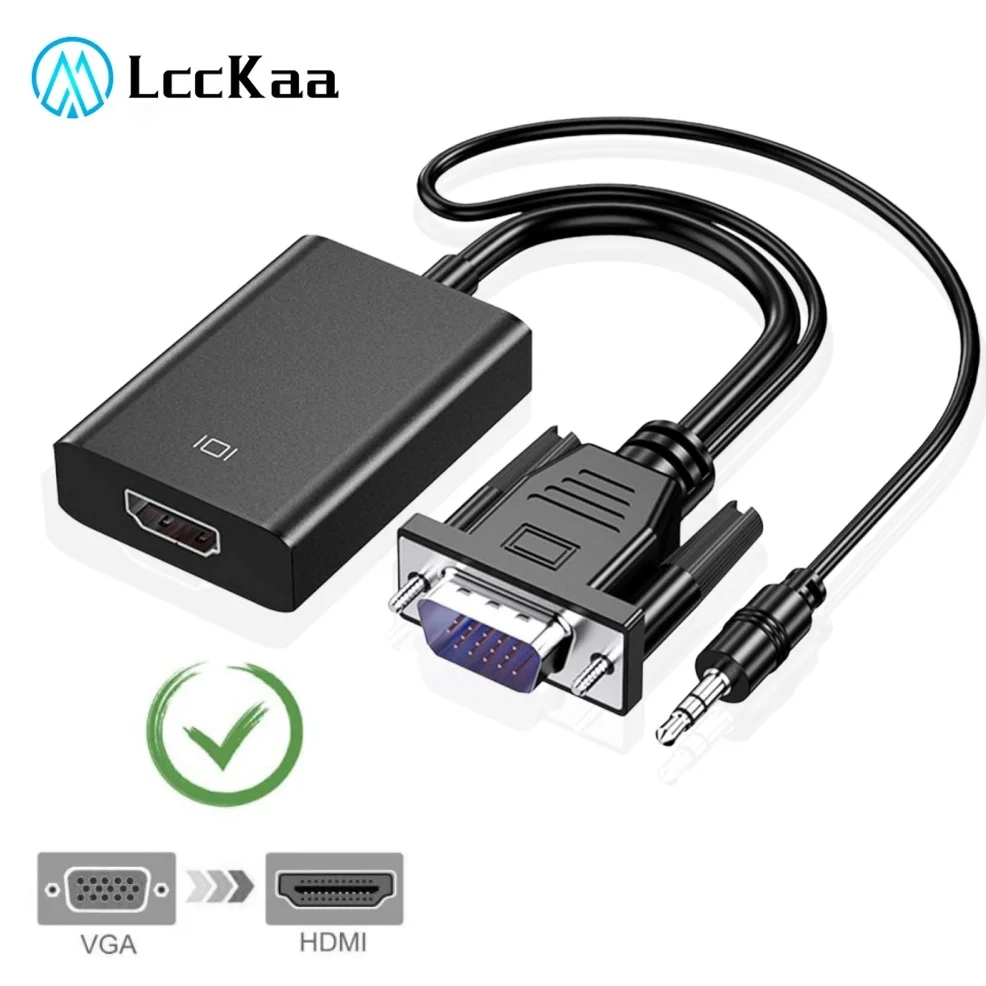 Adaptador conversor vga para hdmi 1080p vga macho para hdmi fêmea cabo adaptador com saída de áudio de 3.5mm para pc laptop projetor hdtv