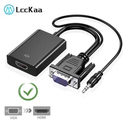 Adaptador conversor vga para hdmi 1080p vga macho para hdmi fêmea cabo adaptador com saída de áudio de 3.5mm para pc laptop projetor hdtv