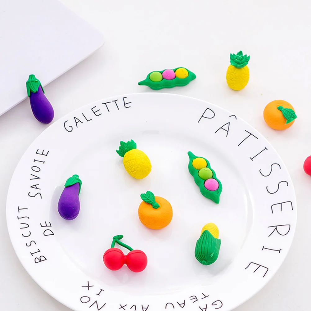 

4Sets Fruits Vegetables Erasers Lovely Cartoon Shape Children's Erasing Set Safe Portable Small Erasers for Students