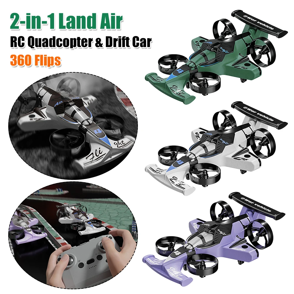 

2-в-1 Land Air RC Quadcopter Drift Car Вращение на 360 градусов Безуговый режим 2,4G Пульт дистанционного управления Расширенное время воспроизведения Подарки