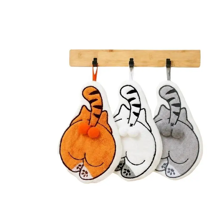 Cute Cat Butt Hand Towel Super Soft Highly Absorbent Coral Fleece for Kitchen Bathroom Home Daily Cleaning