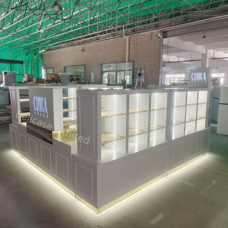 （customized）Luxury Hare Care Display Cabinet  Hair Extension Shelving Rack Custom Beauty Products Shopping Mall Kiosk Design