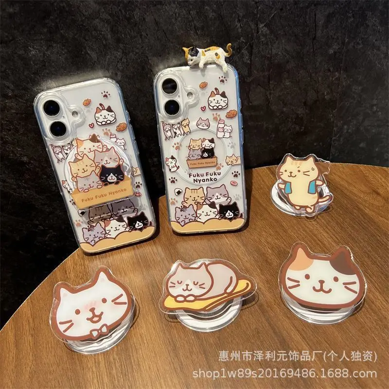 

Полноэкранная мультяшная подставка на присоске для кошек для IPhone 17, держатель Tok Griptok, подходит для MagSafe, выдвижной магнитный кронштейн для подушки безопасности