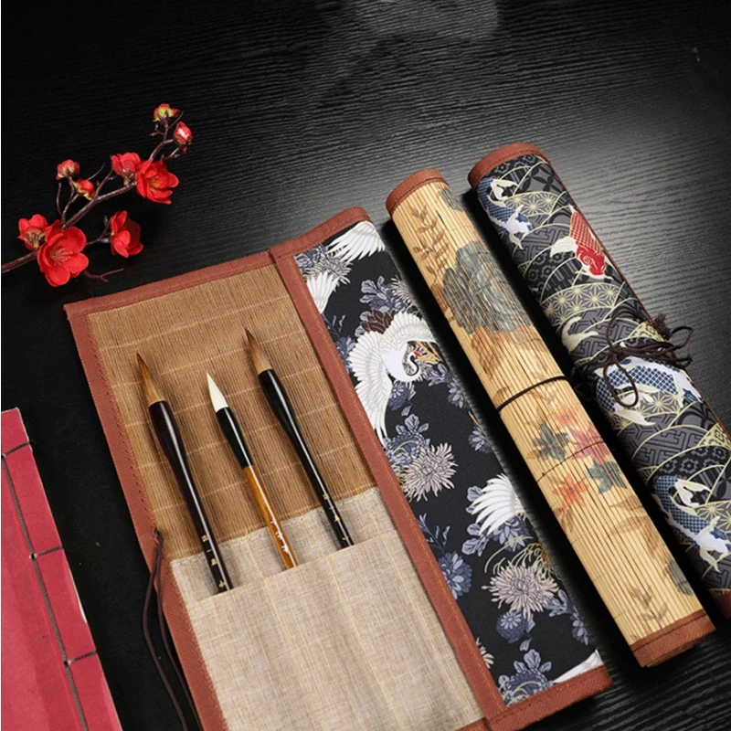 Canvas Calligraphy Brush Roll Curtain Lightweight Ink Wash Brush Storage Pouch Portable Travel Bag Watercolor Sketch Art Tools