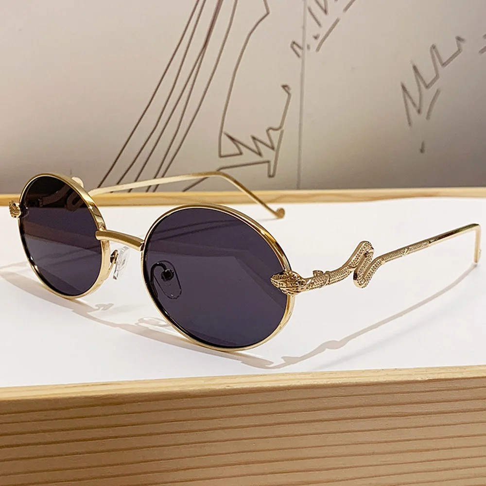نظارات شمسية كلاسيكية صغيرة مستديرة على شكل ثعبان للنساء والرجال موضة جديدة ماركة سبيكة متدرجة نظارات شمسية هيب هوب للسيدات ظلال عصرية #6