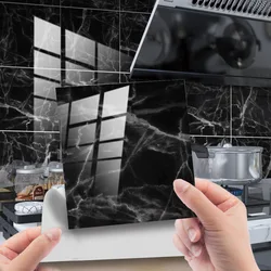 10 pcs/set black Marble Tiles Stickers Waterproof Removable Kitchen Bathroom Wall Cover Wallpaper Home Design Decor Tile Decals