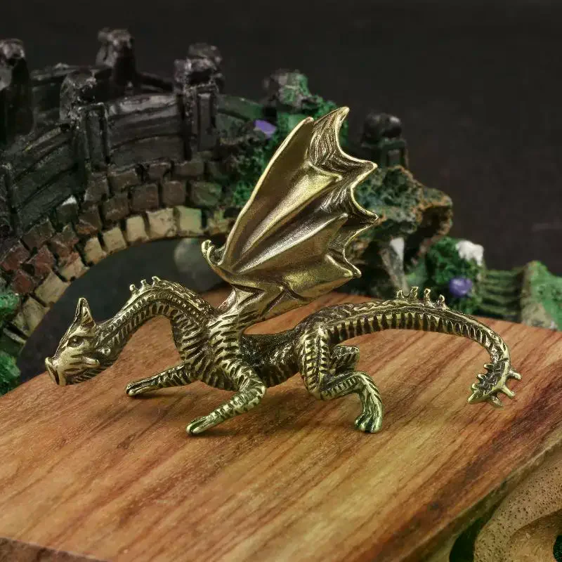 Mini Brass Dragon And Griffin Figurines Detailed Carving Antique Finish Desktop Decor Collection