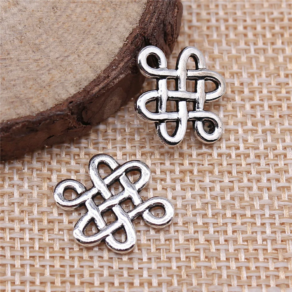 IFOCUS 10 sztuk/partia chiński węzeł Lucky Knot złącze Charms dla DIY tworzenia biżuterii stop cynku 17x14mm/0,67x0,55 cala