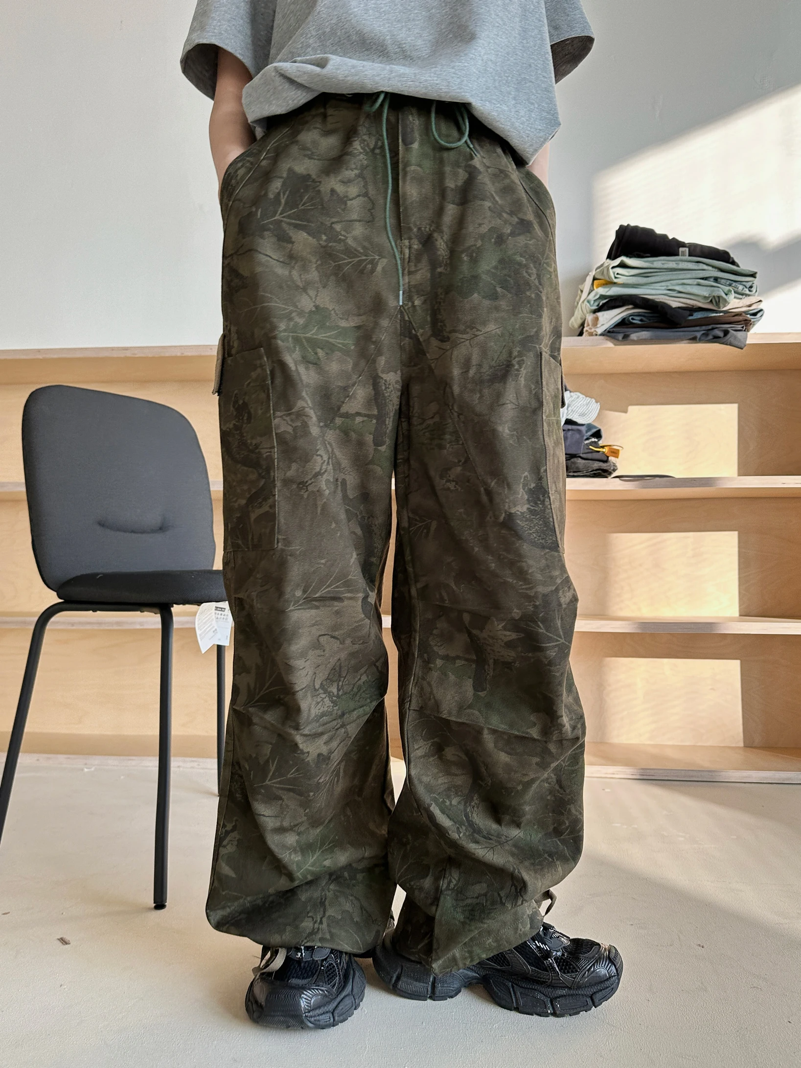 Imagem -06 - Calça Casual Camuflada Feminina Decoração de Bolso de Cintura Alta Perna Larga Solta Primavera e Verão