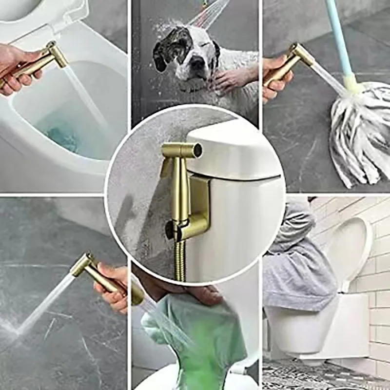 Stainless Steel Spray Gun Woman Washer Toilet Set Companion Booster Spray Head Shower Brushed Gold Angle Valve Spray Gun Set