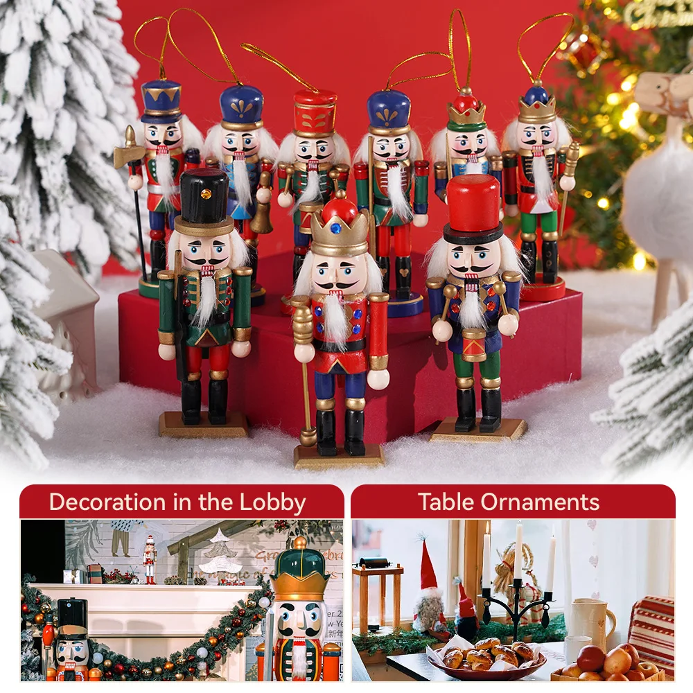 Mini ornement de casse-noisette en bois, figurine de soldat, pendentif d'arbre de Noël, décoration de table de bureau, cadeaux intensifiés pour les amis et les enfants, 9 pièces