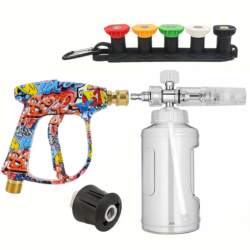 

3600 PSI High Pressure Snow Foam Cannon Alloy Plated - 1/4" Quick Connect 5-Color Nozzles M22-14/15 Adapter for Lavor Karcher
