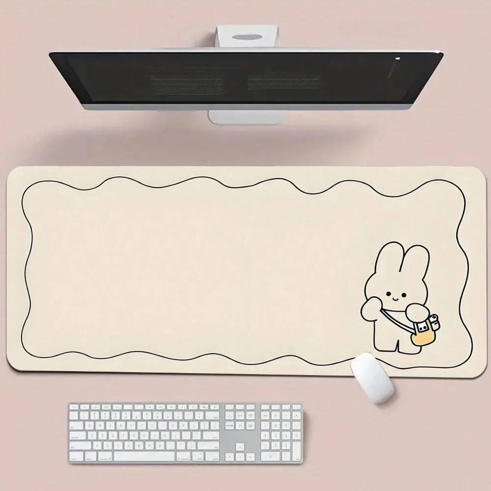 Beige Rabbit Diatomite Extra Large Desk Mat | High-End Gaming Office Writing Mat for Home School Decor