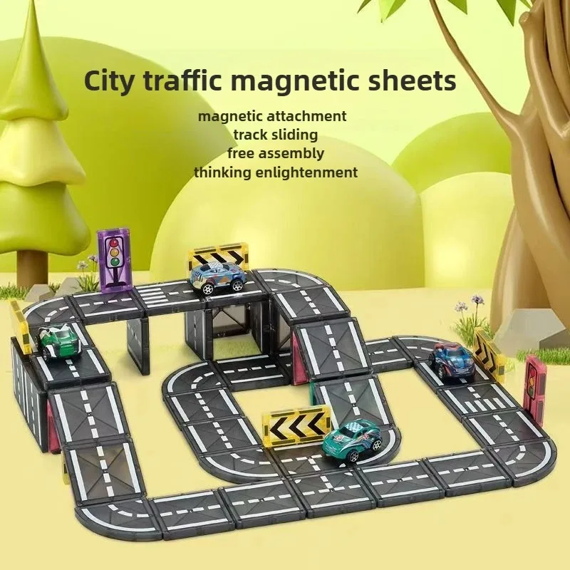 168 STKS Creatieve Stad Magneet Spoor Auto Road Cube Magnetische Bouwstenen Kinderen DIY Puzzel Speelgoed Cadeau Voor Kinderen