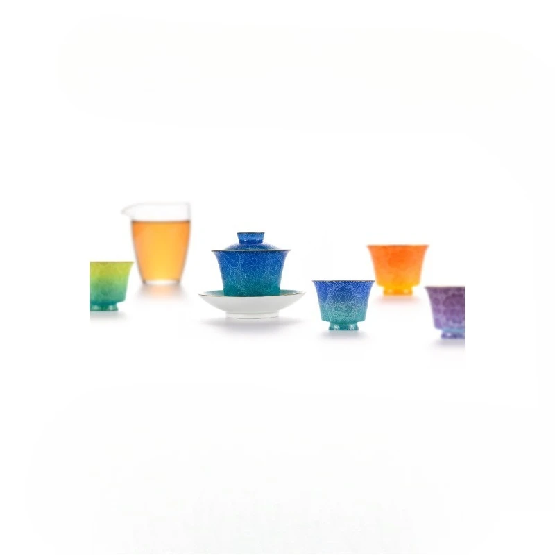 Pastel hand-painted Sancai cover bowl personal kung fu tea set tea cup