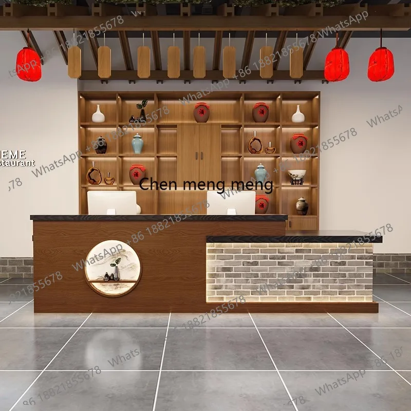 Retro new Chinese hotel homestay reception desk hotel hot pot restaurant checkout page foot bath counter company front desk