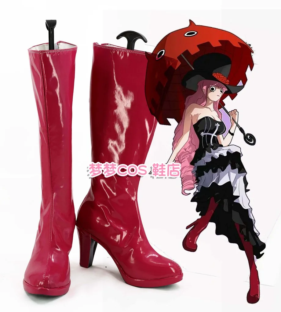 Personaggi Anime Perona Cosplay Costume scarpe stivali in ecopelle rossi fatti a mano