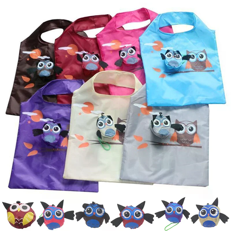 1/3Pcs Cute Cartoon Owl Portable Folding Shopping Bag Large Capacity Tote Bags Shoulder Handbag Travel Grocery Pouch