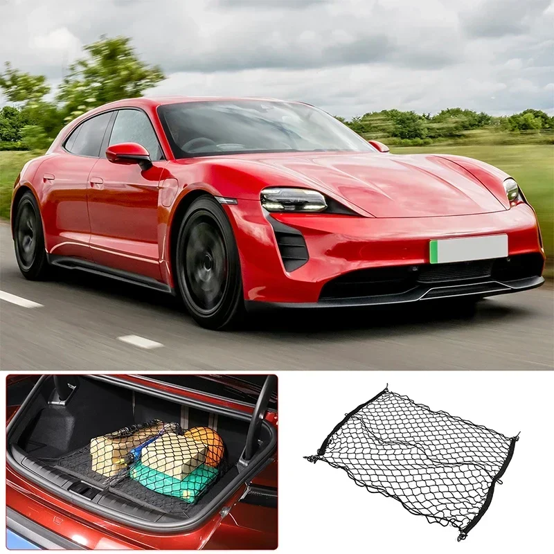 

Nylon Black Car Trunk Net Luggage Storage Organizer Bag Rear Tail Mesh Network Car Accessories For Porsche Taycan 2019-2024