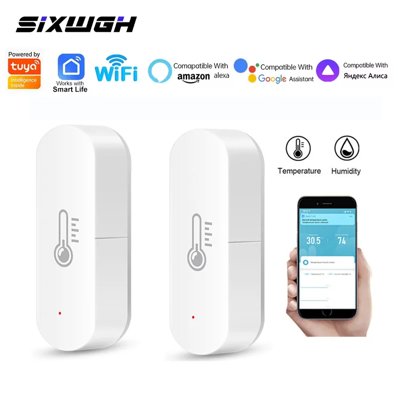 

SIXWGH Tuya WIFI Smart Hygrometer Thermometer Sensor Detector Wireless Compatible Alexa Google Home Alice Battery for Hotels PC