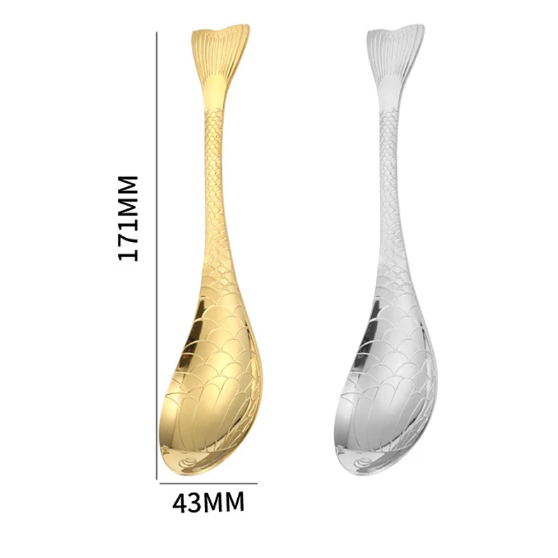 스테인레스 스틸 인어 수프 스푼, 귀여운 식기, 물고기 모양 식품 등급 커트레이, 밥 케이크 아이스크림 디저트용, 1/6 개