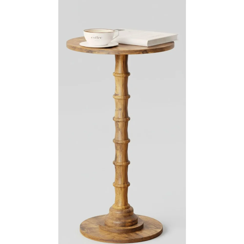 

Modern Round Side Table, Small End Table with Solid Wood Leg for Living Room, Bedroom, Office - Rustic Brown