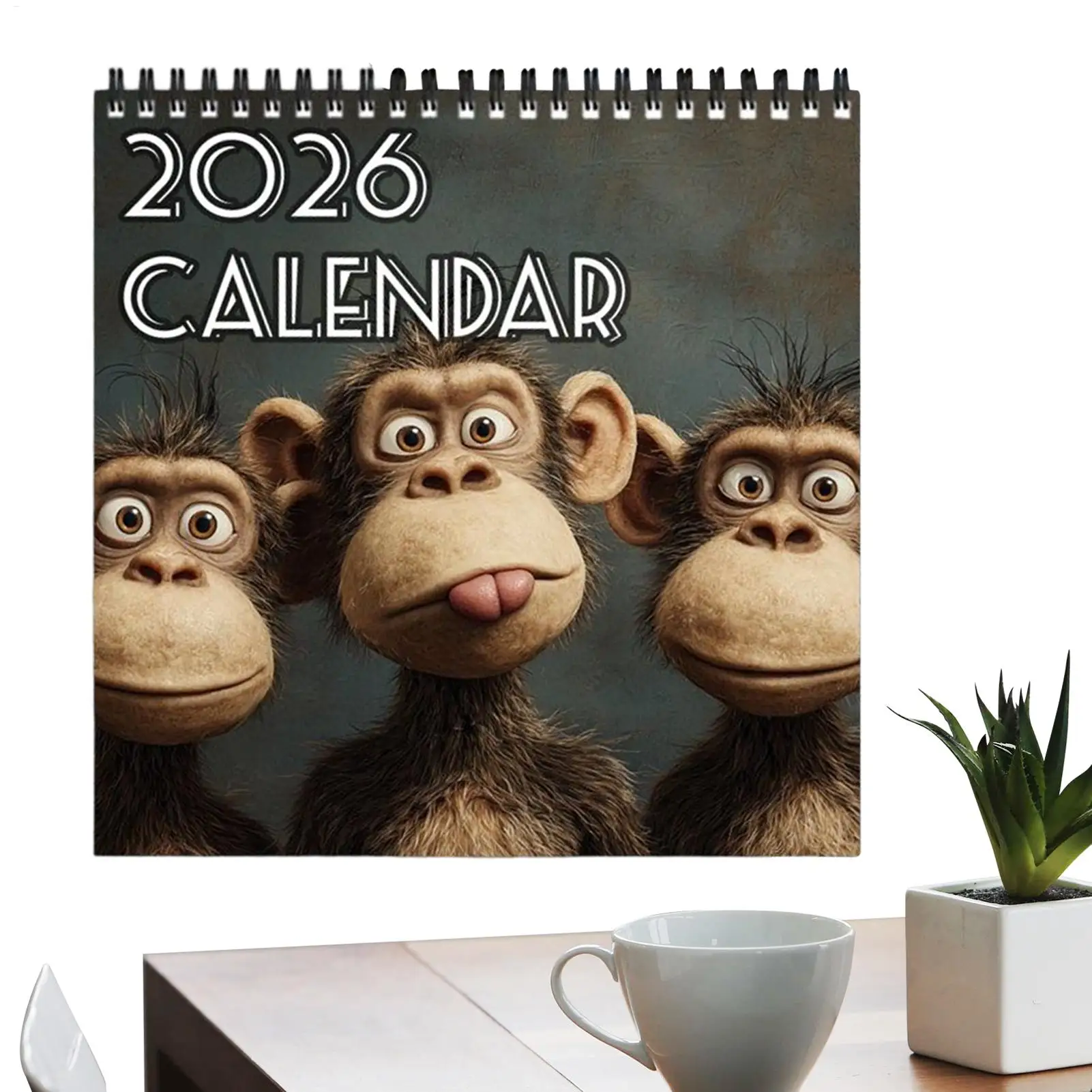 

2026 Cartoon Monkey Calendar Cute Funny Monkey Theme 12 Month Thick Paper Calendar Double-sided Monthly/weekly View Planner