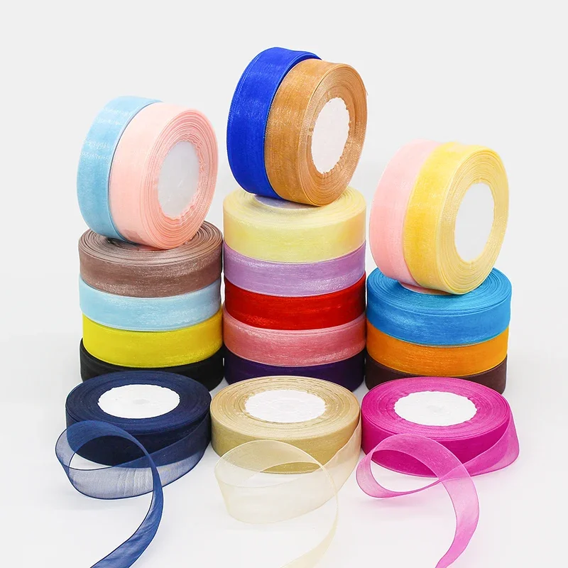 50yards12-25mm organza Ribbons Wedding Party Decoration Handmade Chiffon Ribbon Gift Wrapping Hair Bows DIY Christmas Ribbon