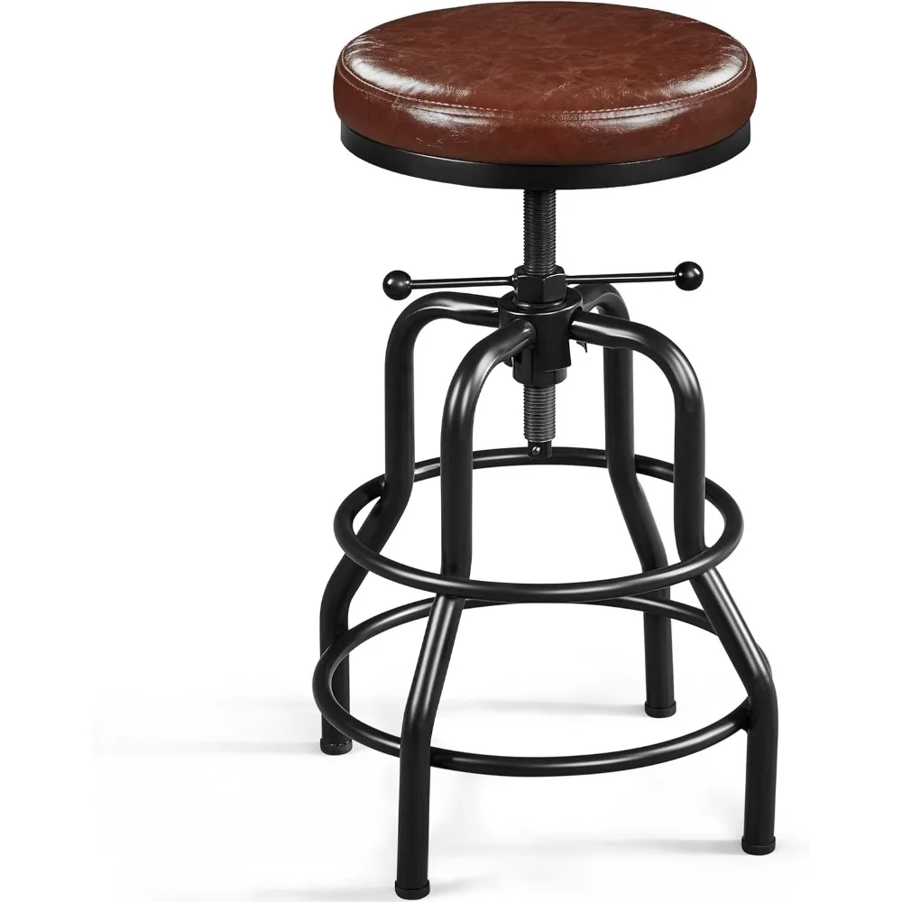 

Industrial Bar Stool Vintage Counter Height Stool with Round Faux Leather Seat Metal Stool Adjustable