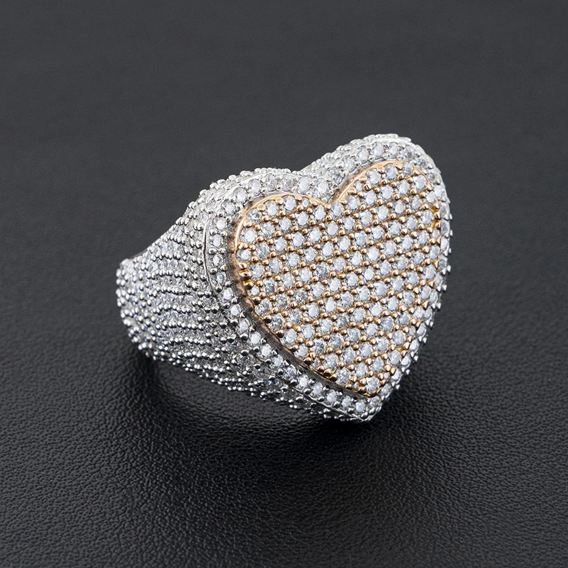 Hiphop 925 Silver Moissanite Heart Ring Women Men Rock Iced Out D Color VVS Moissanite Party Ring Ins Jewelry Pass Tester
