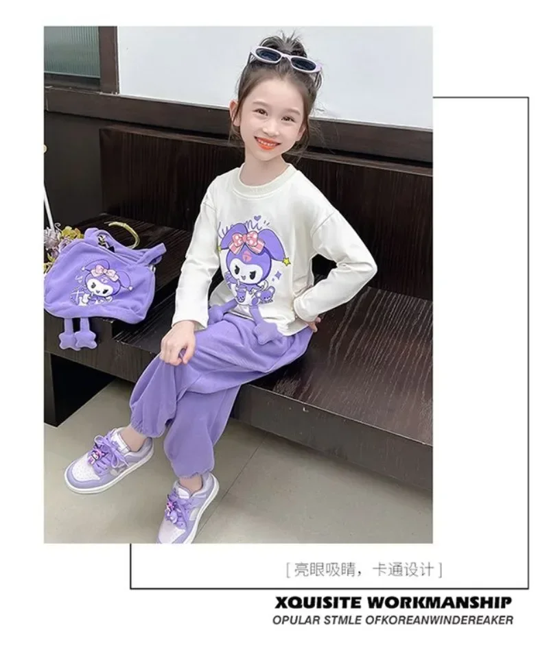 

Sweet Spring Autumn Kuromi Causal Hoodie Pants Set Kawaii Anime Sanrio Ins Shirt Clothing Cute Cartoon Pants Gifts for Kids