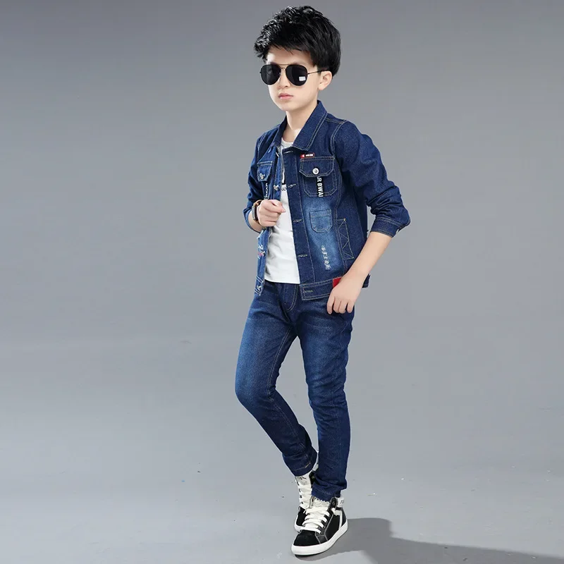 Boys Spring and Autumn Children\'s Two Piece Set for Kids Clothing Boys Denim Set